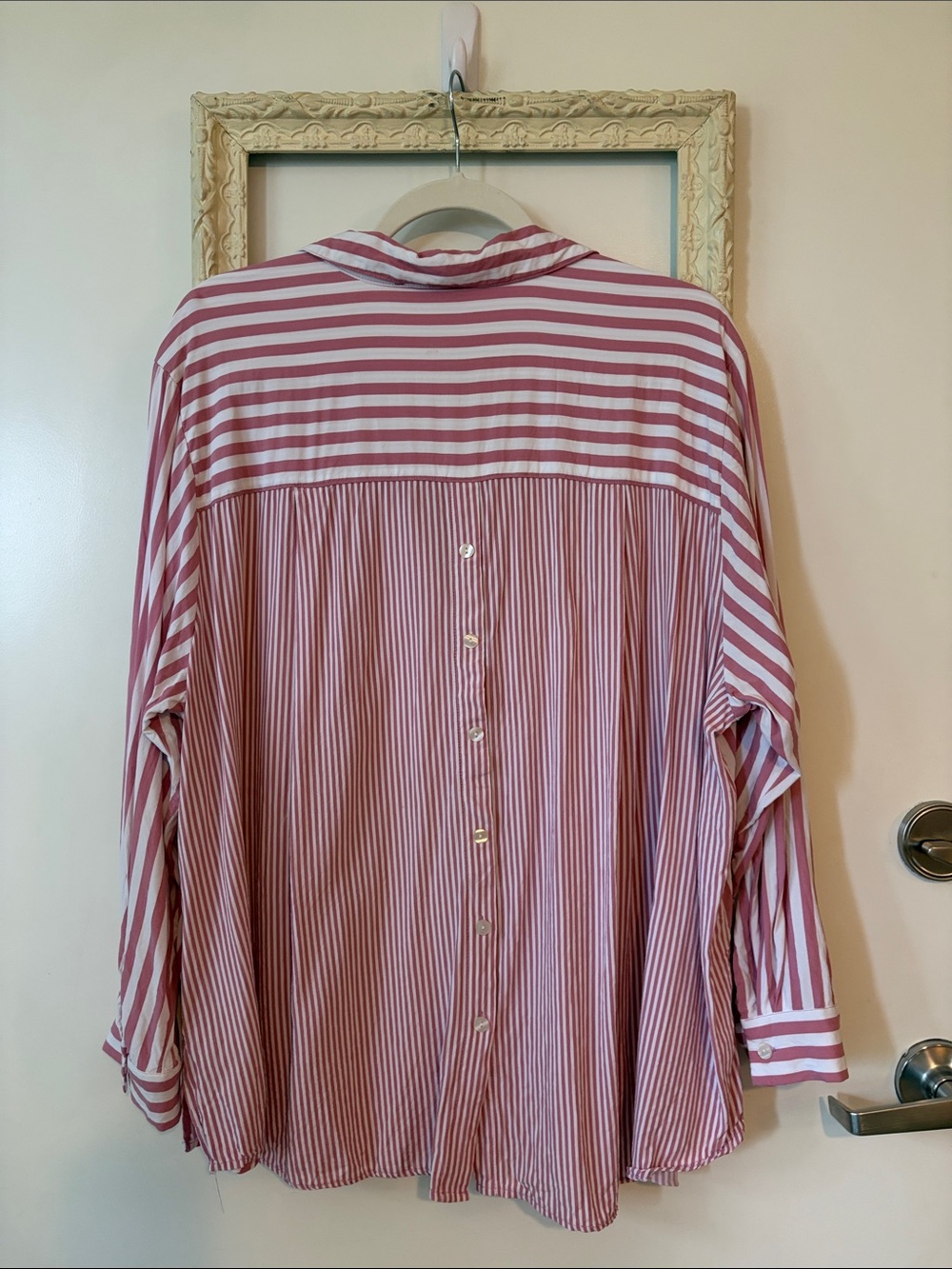 JANE + DELANCEY | Striped Pink and White Collared Women's Top - Picture 8 of 14